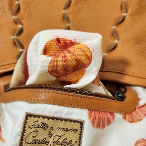 FATTO A MANO By Carlos Falchi Leather Crecent Moon Whip Stitch Hobo Sling Bag - Picture 11 of 12